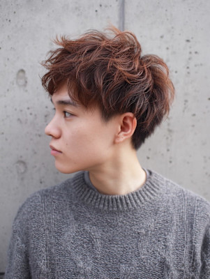 【パーマ風】暖色ブラウン色気のあるウェーブマッシュ