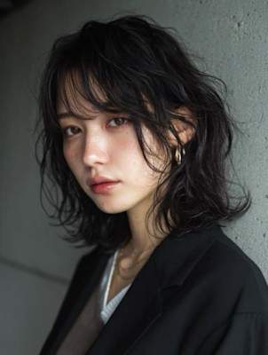 【色気漂う】アンニュイな透け感ウェーブ黒髪でも重くない艶髪