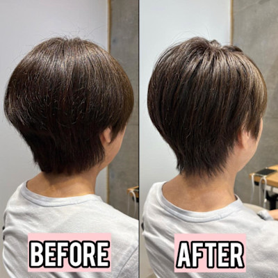 ◇大人40代50代60代ショートボブ丸みショート白髪ぼかし