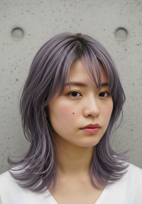 クラゲウルフ/ミディアムロング/ラベンダーグレー/大人可愛い