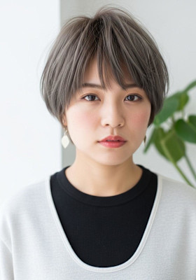 ショートボブ/グレージュブラウン/大人可愛い/耳かけボブ