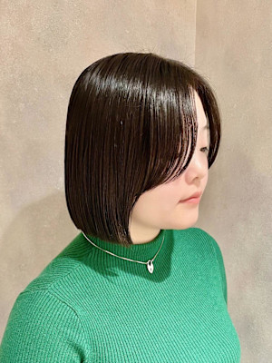 ボブミディアム×丸みボブ×前髪長め×ナチュラルカラー×石川町
