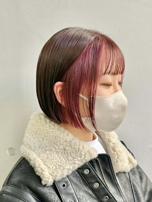 ボブ×切りっぱなしボブ×フェイスフレーミング×ポイントカラー