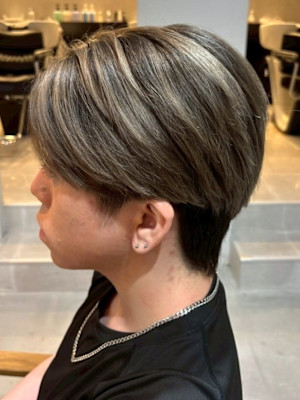 ブリーチ グレーアッシュ ハイライト マッシュ メンズカラー