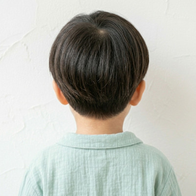 キッズ どんぐりマッシュ オン眉 前髪 柔らかい髪質