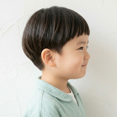 キッズ どんぐりマッシュ オン眉 前髪 柔らかい髪質