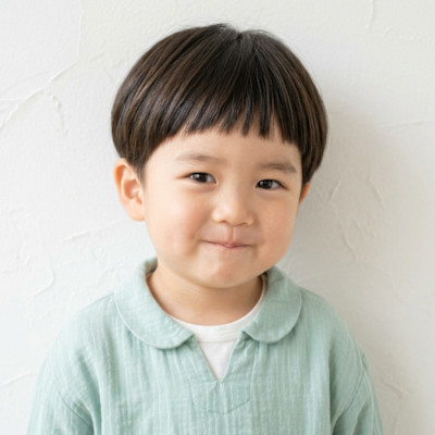 キッズ どんぐりマッシュ オン眉 前髪 柔らかい髪質