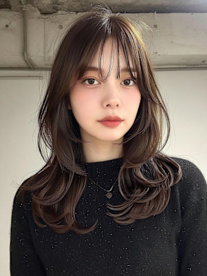 レイヤーロング/ハッシュカット/シルキーベージュ/鶴舞/髪質