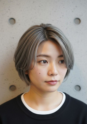 ハッシュレイヤー/ショートボブ/ミルクグレージュ/可愛い系