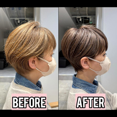 ◇大人40代50代60代ショートボブ丸みショート白髪ぼかし