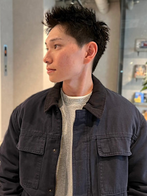 スパイキーショート　メンズショート　アップバング　眉カット