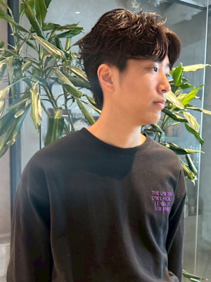 センターパート マッシュ ニュアンスパーマ 20代 30代