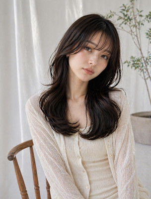 韓国風レイヤースタイル_顔周り調布ハッシュカット前髪カット