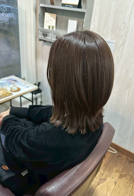 外ハネボブ/くびれボブ/オリーブブラウン/髪質改善カラー/艶