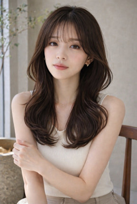 韓国風レイヤースタイル_顔周り調布ハッシュカット前髪カット