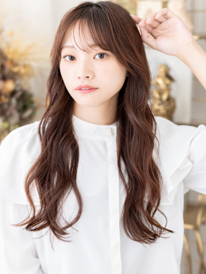 ミルクグレージュブリーチなし小顔コテ巻き風パーマ　韓国巻きb