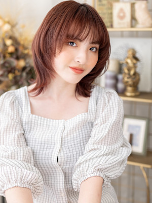 暖色系カラーひし形ミディハッシュカットTd　レイヤーカットb