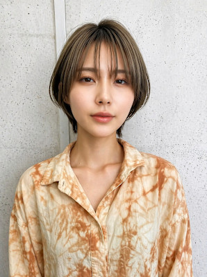 【静岡エリア】シースルーバングの小顔ショートボブ
