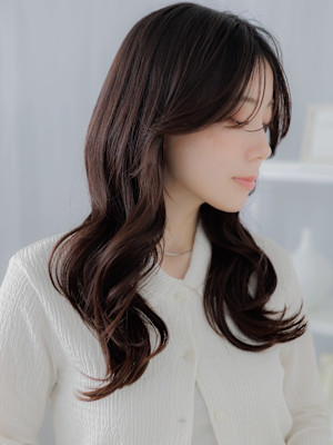 かき上げバング大人美人モテ髪韓国風巻き　レイヤーカットb