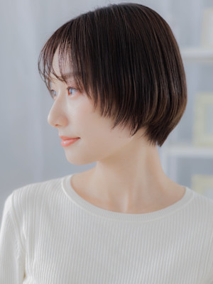 小顔シースルーバングショートカットレイヤー丸みショートボブb