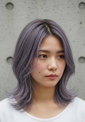 クラゲウルフ/ラベンダーグレー/外はねレイヤー/顔周り