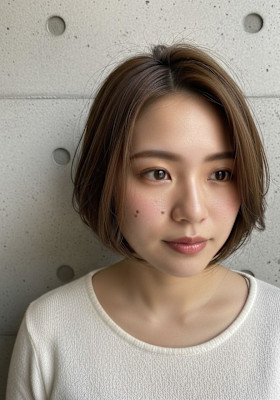 丸みショートボブ/ミルクティーベージュ/大人可愛い/顔周り