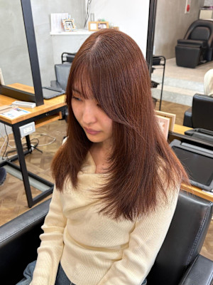 顔まわりレイヤー　ピンクベージュ　ブリーチなし