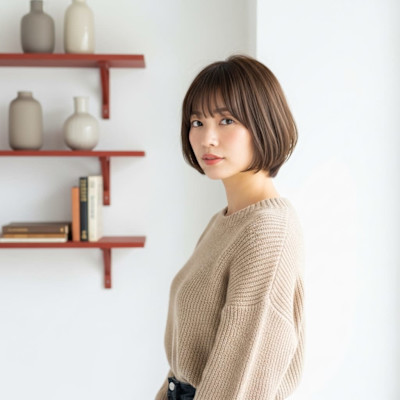 透明感あるショートボブ　上福岡