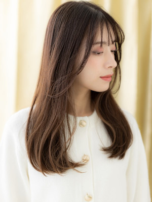 ダークアッシュブラウン韓国巻きフェミニンロング30代40代