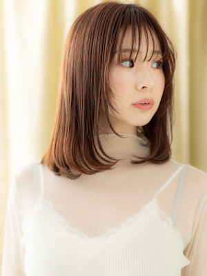 ブリーチなしシースルー前髪顔周りレイヤーボブディ20代30代