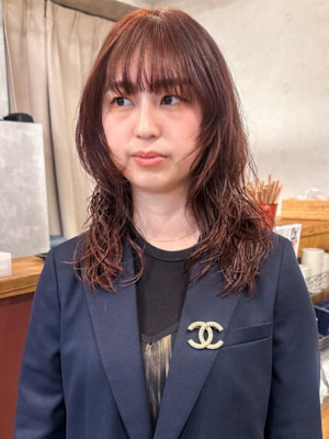 顔周りカット ブラウンカラー 前髪カット ニュアンスパーマ