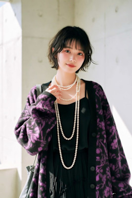 大人可愛い×黒髪ニュアンスボブ＊シースルーバングで透明感