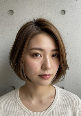 丸みショートボブ/ミルクティーベージュ/大人可愛い/顔周り