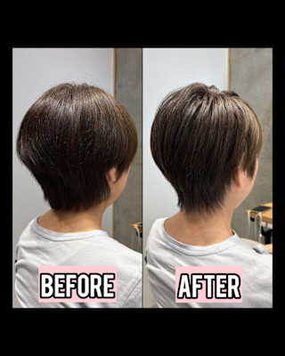 ◇大人40代50代60代ショートボブ丸みショート白髪ぼかし