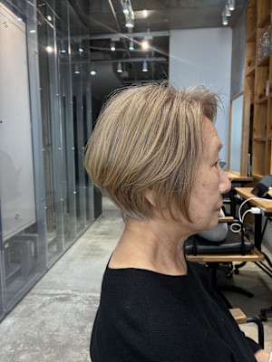 ◇大人40代50代60代ショートボブ丸みショート白髪ぼかし