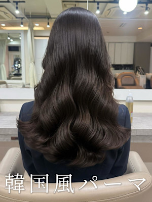 韓国風パーマ/コテ巻き風パーマ/ダークブラウン/レイヤー