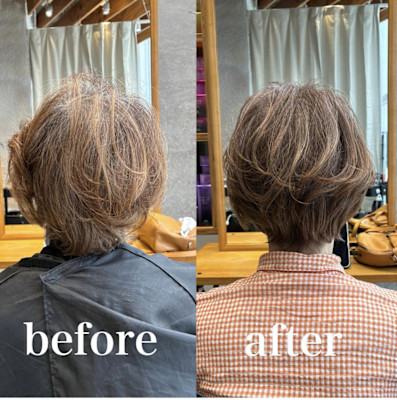 ◇大人40代50代60代ショートボブ丸みショート白髪ぼかし