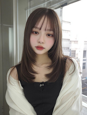 レイヤーロング/ハッシュカット/シルキーベージュ/鶴舞/髪質