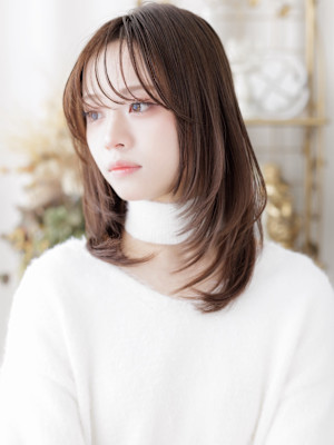 ブリーチなしダークブラウンハイレイヤーウルフレイヤーカットb
