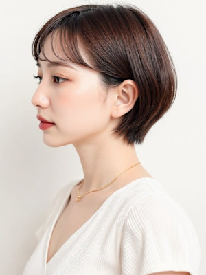 オン眉透けバング小顔丸みマッシュショートp2　レイヤーボブ