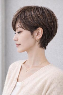 ◇大人40代50代60代ショートボブ丸みショート白髪ぼかし