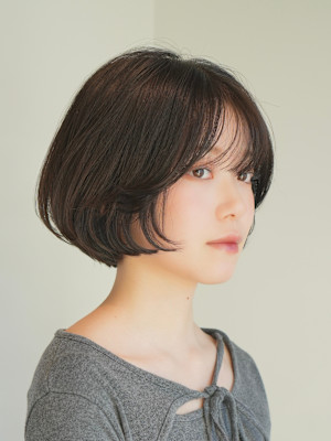 丸みショート・ボブ/丸顔/前髪あり/絶壁解消/20代/30代