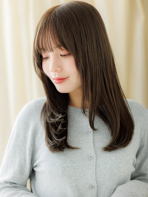 美髪グレージュアッシュ顔周りカットレイヤーロング30代40代