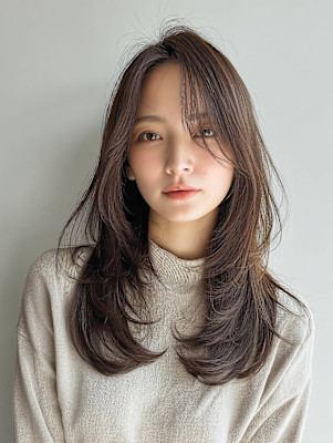 レイヤーロング/ハッシュカット/シルキーベージュ/鶴舞/髪質