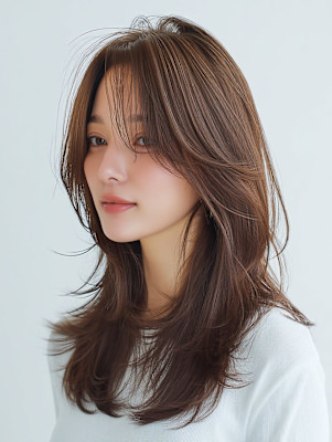 レイヤーロング/ハッシュカット/シルキーベージュ/鶴舞/髪質
