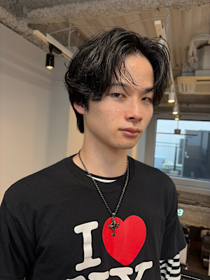 爽やかメンズ☆無造作ツーブロックマッシュナチュラル黒髪