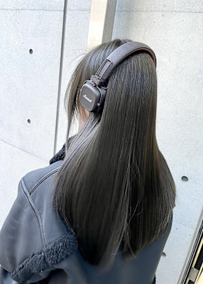 韓国顔まわりレイヤーカットグレージュオリーブベージュブラウン