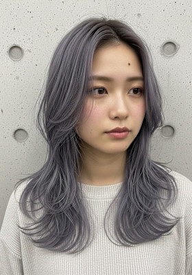 クラゲウルフ/ラベンダーグレー/可愛い/ロングver/外はね