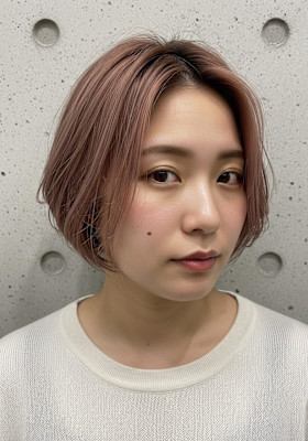 丸みショートボブ/ミルクティーベージュ/可愛い/顔周りボブ