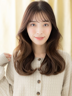 グレージュブラウン韓国巻き毛先パーマヨシンモリ30代40代